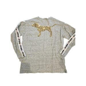 Victoria secret pink gold sequin dog long sleeve gray womens small y2k bling